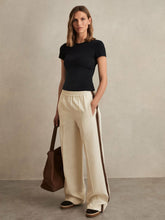 Women Side-Stripe Wide-Leg Trousers in Cream