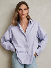 Women Cotton Button Through Oxford Shirt in Blue