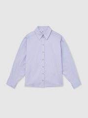Women Cotton Button Through Oxford Shirt in Blue