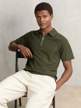 Men Textured Raglan Half-Zip Polo Shirt in Green