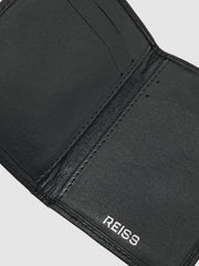 Men Leather Large Lattice-Effect Cardholder in Black