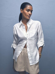 Women Linen-Blend Drawstring Shorts in Neutral