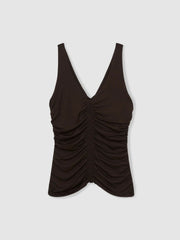 Women Stretch Lyocell Jersey Ruched Vest in Chocolate Brown