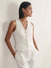 Women Single-Breasted Twill Waistcoat With Wool in White