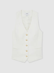 Women Single-Breasted Twill Waistcoat With Wool in White