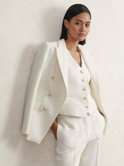 Women Single-Breasted Twill Waistcoat With Wool in White
