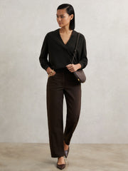 Women Cashmere V-Neck Jumper in Chocolate Brown