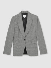 Women Petite Single-Breasted Check Suit Blazer in Grey