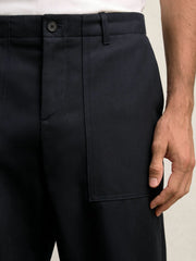 Men Lyocell Cotton Wide Utility Trousers in Navy