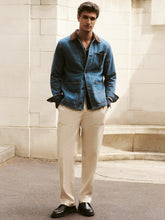 Men Lyocell Cotton Wide Utility Trousers in Ecru