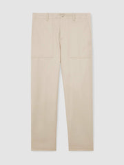 Men Lyocell Cotton Wide Utility Trousers in Ecru