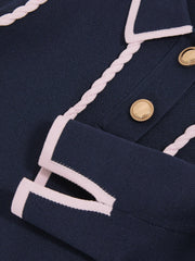 Children & Baby 9-13 yrs Piped Knitted Collar Top in Navy