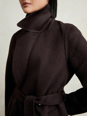 Women Double-Breasted Blindseam Coat Wool-Blend in Aubergine