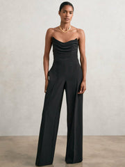 Women Structured Strapless Wide-Leg Jumpsuit in Black