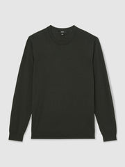 Men Merino Wool Crew Neck Jumper in Dark Military Green