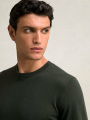 Men Merino Wool Crew Neck Jumper in Dark Military Green