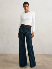 Women Cotton Crew-Neck Long-Sleeve T-Shirt With Stretch in White