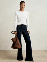 Women Cotton Long-Sleeve Ruched T-Shirt with Stretch in White