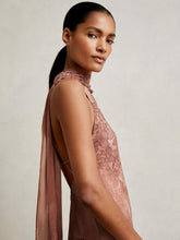 Women Petite Chiffon Floral Cape Maxi Dress in Pale Pink