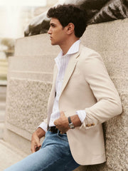 Men Slim Fit Single Breasted Textured Blazer with Cotton in Stone