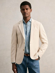 Men Slim Fit Single Breasted Textured Blazer with Cotton in Stone