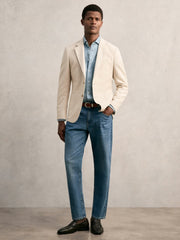 Men Slim Fit Single Breasted Textured Blazer with Cotton in Stone