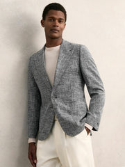 Men Single-Breasted Textured Mélange Blazer Slim-Fit in Navy Melange