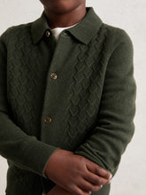 Children & Baby 9-13 yrs Wool V-Stitch Button-Through Cardigan in Forest Green