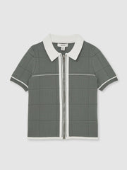 Children & Baby 3-9 yrs Tipped Knit Zip-Through Shirt in Dark Sage Green