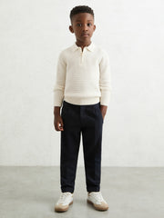 Children & Baby 3-9 yrs Wool Waffle-Knit Half-Zip Polo Shirt in Off White