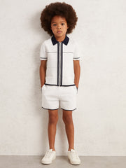 Children & Baby 9-12 yrs Tipped Knit Stitch-Detail Shorts in White/Navy