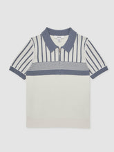 Children & Baby 13-14 yrs Cotton Stripe Knit Half-Zip Polo Shirt in Off White/ Airforce Blue