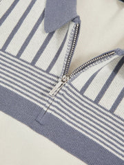 Children & Baby 13-14 yrs Cotton Stripe Knit Half-Zip Polo Shirt in Off White/ Airforce Blue