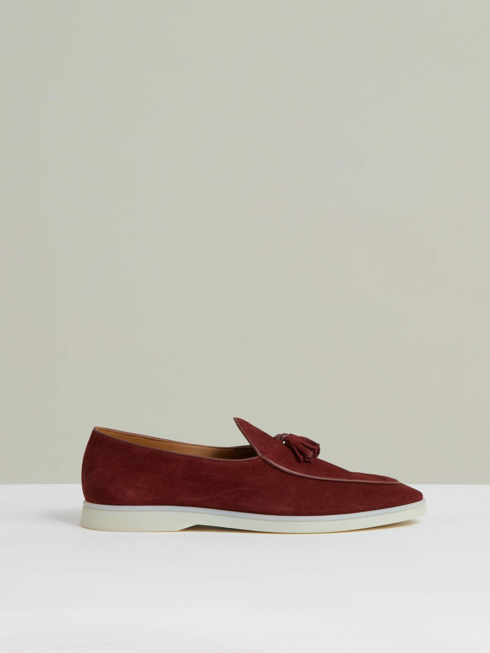 Men Suede Tassel Loafers in Maroon Red