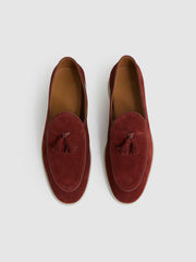 Men Suede Tassel Loafers in Maroon Red