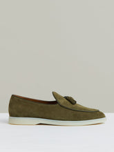 Men Suede Tassel Loafers in Moss Green