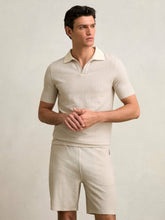 Men Cotton-Blend Stripe Drawstring Shorts in Ecru/Taupe Brown