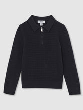 Children & Baby 13-14 yrs Wool Waffle-Knit Half-Zip Polo Shirt in Navy Blue