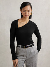 Women Wool-Blend Asymmetric Knit Top in Black
