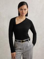 Women Wool-Blend Asymmetric Knit Top in Black