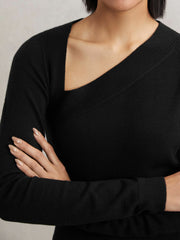 Women Wool-Blend Asymmetric Knit Top in Black