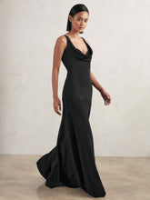 Women Cowl-Neck Sleeveless Maxi Dress in Black