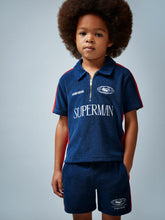 Children & Baby 9-13 yrs Superman Towelling Polo Shirt in Blue/Red