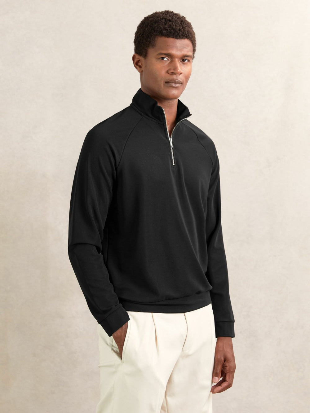 Men Half-Zip Funnel-Neck Sweatshirt in Black