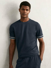 Men Textured Crew-Neck Tipped T-Shirt in Airforce Blue