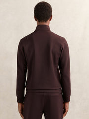 Men Leather-Placket Interlock Sweatshirt in Cherry Red