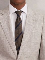 Men Wool-Silk Striped Tie in Chocolate Brown