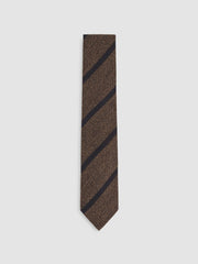 Men Wool-Silk Striped Tie in Chocolate Brown