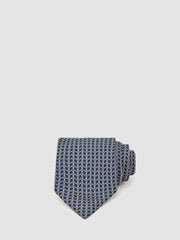 Men Silk Geometric-Chain Print Tie in Navy