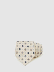 Men Silk Floral-Medallion Tie in Ivory